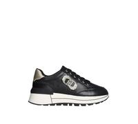 LIU JO BF5043 Amazing Black Sneakers Mode pour femme en cuir noir avec zircons et compensés, Noir , 36 EU