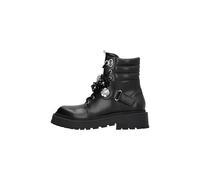LIU JO Bottes militaires avec fleurs en verre, noir, cuir, semelle en caoutchouc, style combat
