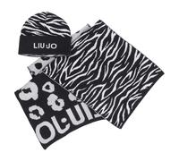 Liu Jo Femme SET SCIARPA BEANIE écharpe et bonnet noir blanc mélange de viscose
