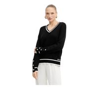 Liu Jo - Pull en soie mélangée à col en V - Femme - Pulls - Noir - Taille: 40 FR