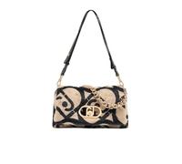LIU.JO Sac à bandoulière en cuir synthétique avec imprimé abstrait, chaîne dorée, fermeture décorative, beige et noir
