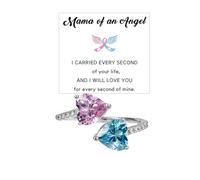 LIU JUN Bague « Mama Of An Angel » pour femme, avec demi-émail rose taillé en forme de cœur et oxyde de zirconium, réglable, empilable, bijou de déclaration, cadeau d'anniversaire, Adjustable, Émail