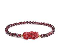 LIU JUN Bracelet Feng Shui Pixiu pour femme, grenat bordeaux naturel perlé amulette porte-bonheur richesse extensible cadeau bijoux, M, Pierre, Pas de gemme
