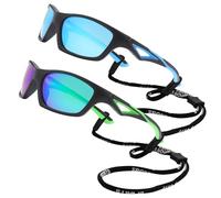 LIU·WEN Lot de 2 paires de lunettes de soleil polarisées pour enfants - Ombre flexible - Avec sangle - Pour garçons et filles de 2 à 8 ans, B3 Cadre noir mat/verres miroir verts + cadre noir mat
