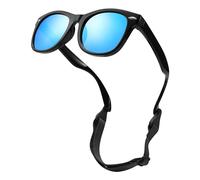 LIU·WEN Lunettes de soleil polarisées mignonnes pour bébé - Flexibles et flexibles avec sangle pour nouveau-né, garçons et filles, âge 0-24 mois, Miroir noir brillant A3 bleu, mdeium