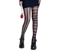 LIUASMUE Collants résille à motifs pour femme - Taille haute - Noir - Pour jupe et robe, Rayures asymétriques, S/L