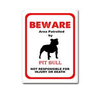 LIUAXICIA Plaque en étain « Beware Area Patrolled by Pit Bull Dog Notice Safety » pour garage, bar, restaurant, maison, barbecue - 30,5 x 40,6 cm