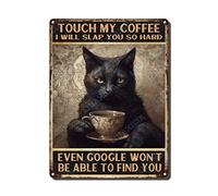 LIUAXICIA Plaque murale rétro en métal Touch My Coffee - Motif chat noir - Pour café, salle de bain, bureau, magasin, pubs, club - 15,2 x 20,3 cm