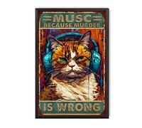 LIUAXICIA Plaque rétro en étain avec cadre en métal « Music Because Murder is Wrong » pour café, bar, pub, bar à bière, 20,3 x 30,5 cm