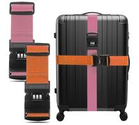 liuchanghe Lot de 2 Sangles de Valise, Sangle de Bagage Réglables avec Étiquette, pour Voyager en Toute sécurité en Avion Bagages Fixes (Orange, Rose)