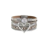 LIUCHUCHU Bracelet Femme 1 bracelet en cuir avec breloque cœur métal for femme, bijou tendance résine et strass(C)