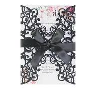LIUCHUCHU Faire Part De Mariage Lettre D'invitation À Un Événement Heureux De Mariage En Poudre Papier D'oignon Vert Doré Carte Vœux Creuse Au Laser(Black)