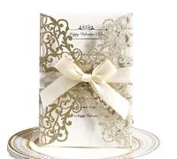 LIUCHUCHU Faire Part De Mariage Lettre D'invitation À Un Événement Heureux De Mariage En Poudre Papier D'oignon Vert Doré Carte Vœux Creuse Au Laser(Golden)