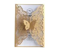 LIUCHUCHU Faire Part De Mariage Lot de 50 couvertures cartes d'invitation mariage en forme papillon, décoration d'anniversaire, fiançailles, fournitures fête(50 Gold Covers)