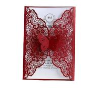 LIUCHUCHU Faire Part De Mariage Lot de 50 couvertures cartes d'invitation mariage en forme papillon, décoration d'anniversaire, fiançailles, fournitures fête(50 Dark Red Covers)