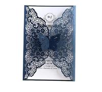 LIUCHUCHU Faire Part De Mariage Lot de 50 couvertures cartes d'invitation mariage en forme papillon, décoration d'anniversaire, fiançailles, fournitures fête(50 Blue 1 Covers)