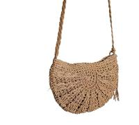 LIUCHUCHU Sac Paille Décontracté demi-lune femmes paille rotin sacs à bandoulière en osier tissé dame creux sac été plage voyage petit main(E-khaki)