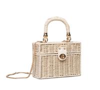 LIUCHUCHU Sac Paille Rotin noir paille sac à bandoulière femmes tissé la main de messager été plage carré boîte for dame(Paper rope beige)