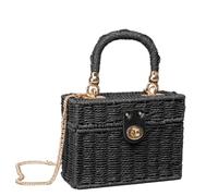 LIUCHUCHU Sac Paille Rotin noir paille sac à bandoulière femmes tissé la main de messager été plage carré boîte for dame(Paper rope black)