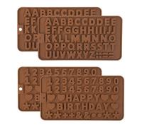 LIUCONGBD Lot de 4 Moules en Silicone en Forme de Lettres et Chiffres, Moules à Chocolat de Happy Birthday et l'alphabet & 0-9 pour Décorations de Gâteaux, Outil de Cuisson pour Biscuits, Pâtisserie