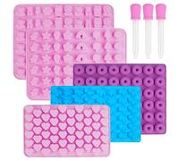 LIUCONGBD Lot de 5 Mini Moules à Bonbons en Silicone avec 3 Gouttes, Moules à Oursons Anti-adhérents, Moules à Chocolat pour Gélatine, Mini Dinosaures, Coeurs, Donuts, Animaux et Objets Naturels