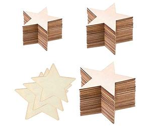 Liuer 100PCS Rondin de Bois Carré - Tranches et Plaque Carrées, Étiquettes Étoile en Bois à Peindre - Décoration pour Peinture, Création, Bricolage, DIY, Artisanat (5cm/8cm/10cm)