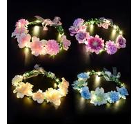 Liuer 4PCS LED Bandeau Fleur,Couronnes de Fleurs Lumineuses à LED,LED Bandeau Lumineux Accessoires pour Cheveux pour Mariage,Festival,Fête,Carnaval