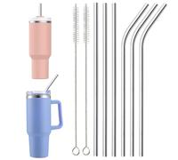 Liuer Paille en Inox - Set de 6 Pailles Longues Réutilisables avec 2 Brosses de Nettoyage pour Cocktails, Lait Glacé, Thé, Milkshakes, Café Glacé, Stanley Cup Accessoires 310 * 10mm