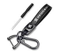 LIUFUMEI Porte-clés Voiture pour Peugeot 3008 2017 2018 2019 2020 2021, Résistant en Cuir Microfibre, Anneau D Anti-Perte et Mousqueton Accessoire Auto Zinc pour Homme Femme