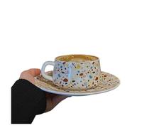 LIUHLFSR 250 ml rétro coloré pierre meulage point tasse à café plat en céramique maison après-midi thé soucoupe haute beauté et assiette ensembles Pour Latte, Cappuccino et Thé