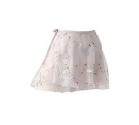 LIUHLFSR Jupe de Ballet Femmes Jupes de Ballet Broderie Florale Mini Wrap Jupes de Danse Courtes 2 Couches Adulte Grande Fille vêtements de Danse Performance Costumes de Ballet(Grey)
