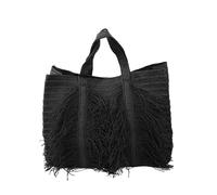 LIUHLFSR Large Capacity Straw Tote Bags For Women Handbags Boho Tassel Beach Bag Handmade Woven Shoulder Travel Shopper Pour les Voyages en Plein Air(Black)