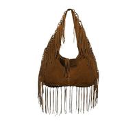 LIUHLFSR Sac cabas rétro à pompons, simple et polyvalent, porté épaule, en daim léger texture douce Pour les Voyages en Plein Air(Coffee)