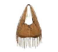 LIUHLFSR Sac cabas rétro à pompons, simple et polyvalent, porté épaule, en daim léger texture douce Pour les Voyages en Plein Air(Brown)