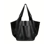 LIUHLFSR Sac fourre-tout minimaliste grande capacité en cuir PU souple à bandoulière Pour le Quotidien et le Travail(Black)