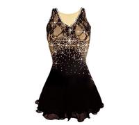 LIUHUO Robe de patinage artistique sur glace pour filles et femmes - Dentelle noire - Tissu extensible - Vêtement de danse solo, noir, Taille S