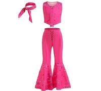 LiUiMiY Deguisement Barbie Filles Ensemble Uniforme de Cowgirl Rose Costume 70s 80s Disco pour Halloween Carnaval Anniversaire, Rouge, 4-5 Ans (Étiqueter 110)