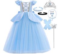 LiUiMiY Déguisement Cendrillon Princesse Filles Robe Bleu avec Accessoires pour Halloween Carnaval Fête Anniversaire Noël, Bleu, 4-5 Ans (Étiqueter 120)