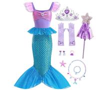 LiUiMiY Deguisement Robe Petite Sirene Princesse Ariel Costume Enfant Fille avec Accessoires pour Halloween Anniversaire Carnaval Anniversaire, Bleu, 7-8 Ans (Étiqueter 150)