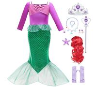 LiUiMiY Déguisement Sirène Costume Fille Robe Princesse Ariel Enfant pour Anniversaire Carnaval Fête Halloween avec Accessoires, Violet, 2-3 Ans (Étiqueter 100)