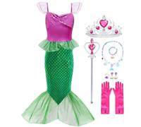 LiUiMiY Déguisement Sirène Costume Fille Robe Princesse Ariel Enfant pour Anniversaire Carnaval Fête Halloween avec Accessoires, Vert, 4-5 Ans (Étiqueter 120)