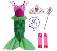 LiUiMiY Déguisement Sirène Costume Fille Robe Princesse Ariel Enfant pour Anniversaire Carnaval Fête Halloween avec Accessoires, Vert, 3-4 Ans (Étiqueter 110)