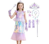 LiUiMiY Déguisement Sirène Costume Petite fille Robe Pailletée Princesse Ariel avecc Accessoires pour Halloween Carnaval Fêtes d'anniversaire, Violet, 7-8 Ans (Étiqueter 150)