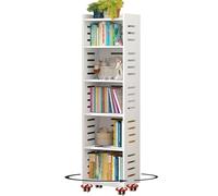 LIUJHGH Bibliothèque rotative avec roulettes, étagère Debout 4/5 Niveaux pour Enfants, Adultes, Chambre ou Salon(40cm,145cm)