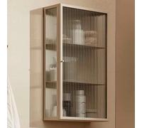 LIUJHGH Meuble Mural à Porte en Verre, Armoire de Rangement Moderne en métal avec Verre trempé, Armoire à Pharmacie Suspendue pour Cuisine, Salle de Bain ou Chambre(Beige,Left)