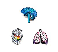 LIUJINCAN Set de 3 Broches Émaillées Anatomiques - Cerveau, Poumon & Cœur pour Sacs à Dos, Vestes & Casquettes - Cadeau Science Médicale