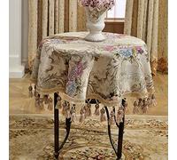 LIUJUAN Nappe De Table Table De Cuisine Toile Cirée Nappe Ronde Tissu Rond Rétro Nappe Marron Maison Villa Petite Table Basse Nappe-Kaki Clair_Nappe Ronde Diamètre 180 Cm