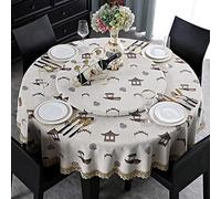 LIUJUAN Nappe pour Tables Toile Cirée Ronde Grande Table Ronde Nappe Tissu Art Rond Table À Manger Nappe Table Ronde Tapis 1,5 Mètres-Beige_220Cm (Convient pour Une Table Ronde De 160Cm-180Cm)