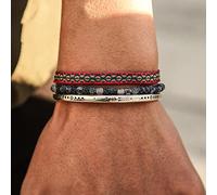 LIUL Tibétain Bouddha Corde chaîne Bleu Pierre Naturelle patiné perlé pour Hommes 3 pièces/Ensemble Argent plaqué réglable Bracelet Bijoux Cadeau