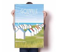 LIULAG impression sur toile 30x45cm Sans cadre Gouville-sur-Mer France Hut Vintage Affiche de voyage Décoration pour Chambre Salle de Bains Picture House Bar